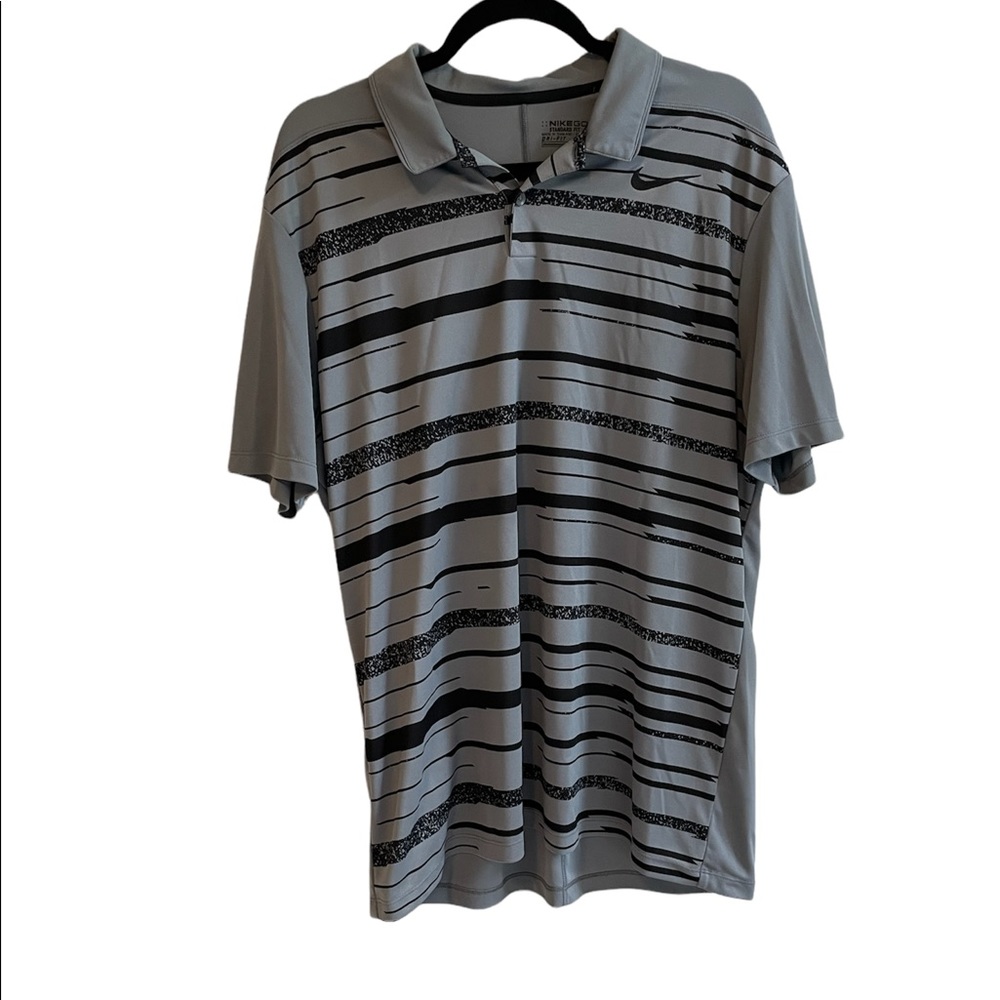 Nike Gray and Black Striped Polo Shirt